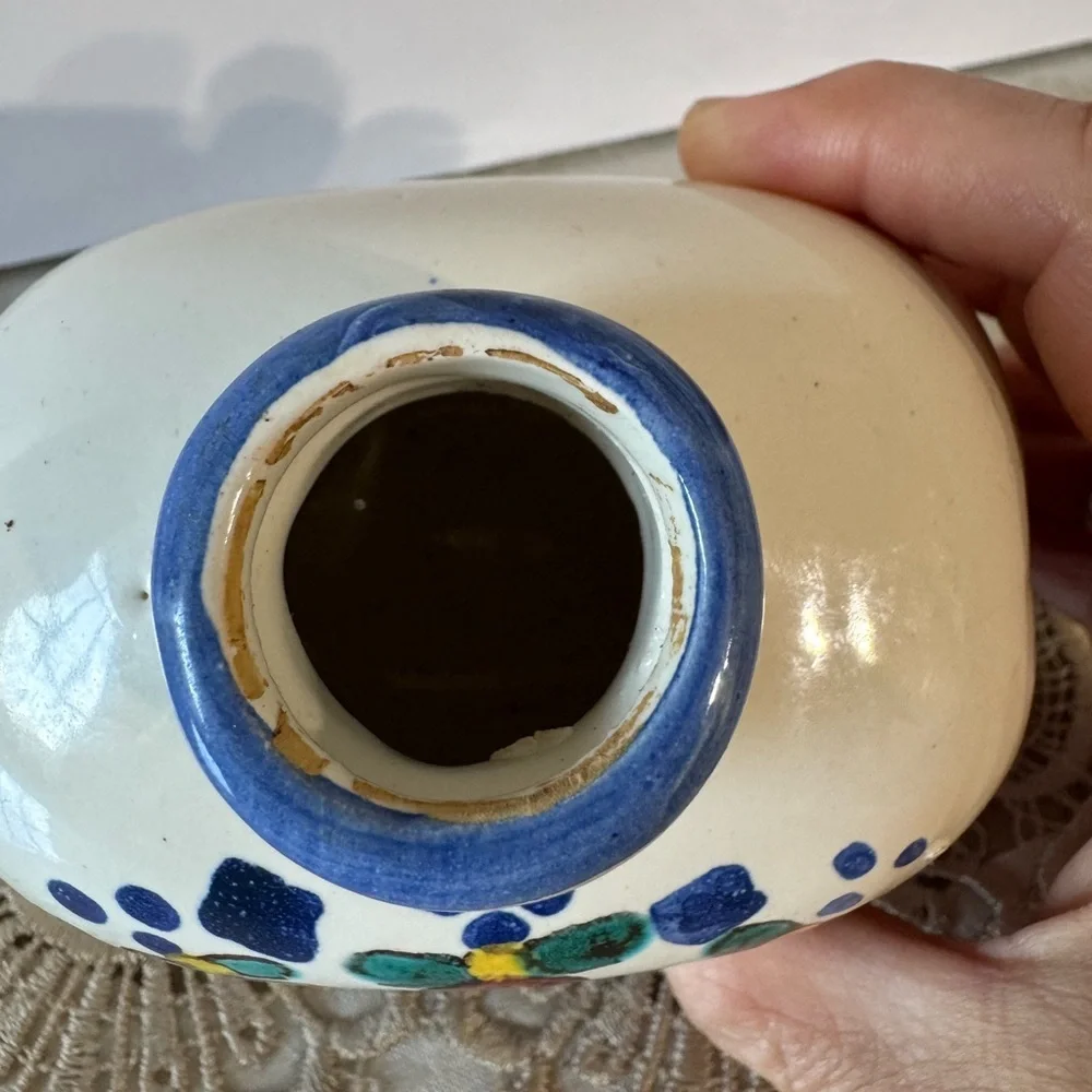 Vintage Hand Painted Flowers Pottery small colorful, ceramic Vase Made In Italy